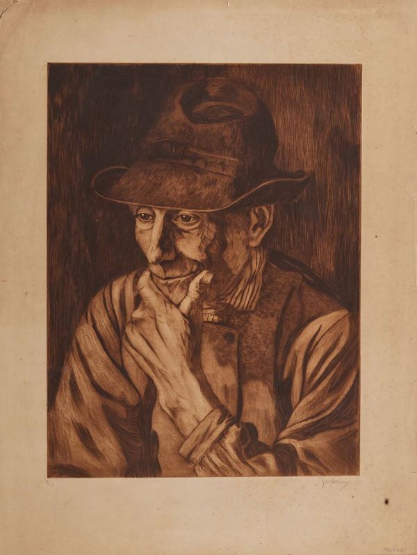Gino Severini : Contadino del Poitou  (1909)  - Acquaforte di cm. 49x38, su carta di cm. 68x53 - Asta Arte Moderna e Contemporanea, '800 - '900 e Grafica Internazionale - Fabiani Arte