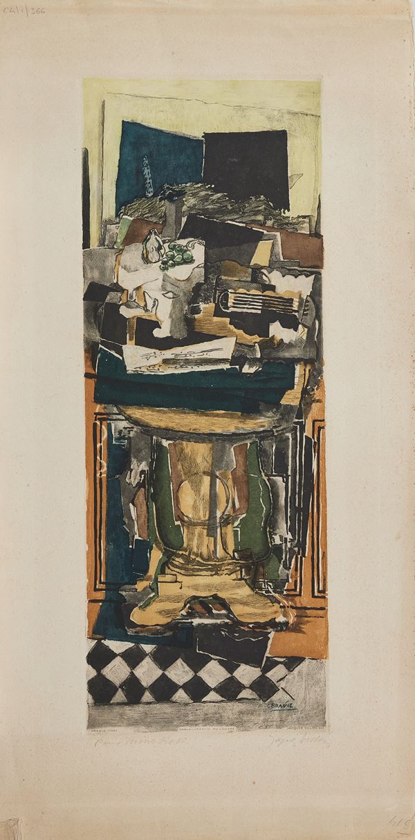 Georges Braque : Natura morta Cubista  (1923)  - Acquaforte e acquatinta di cm. 59x22, su carta di cm. 76x39 - Asta Arte Moderna e Contemporanea, '800 - '900 e Grafica Internazionale - Fabiani Arte