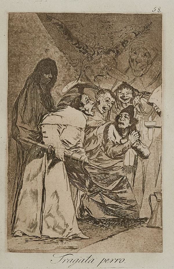 Francisco Jos&#233; De Goya : Tragala perro  - Acquaforte di cm. 22x15 - Asta Arte Moderna e Contemporanea, '800 - '900 e Grafica Internazionale - Fabiani Arte