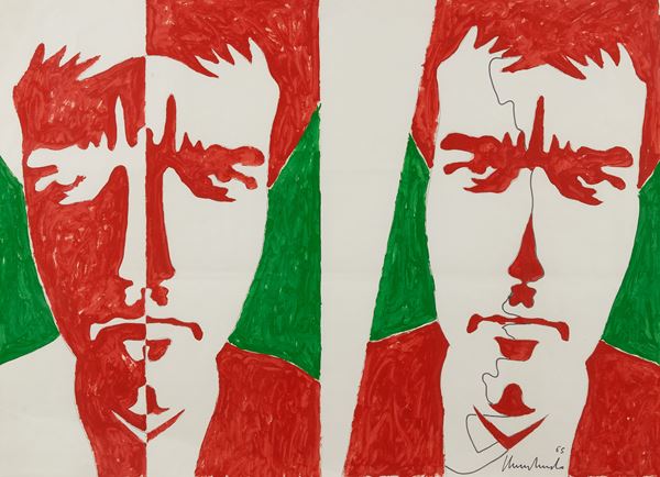 Sergio Lombardo : Autoritratto  (1965)  - Smalti su cartoncino - Asta Arte Moderna e Contemporanea, '800 - '900 e Grafica Internazionale - Fabiani Arte