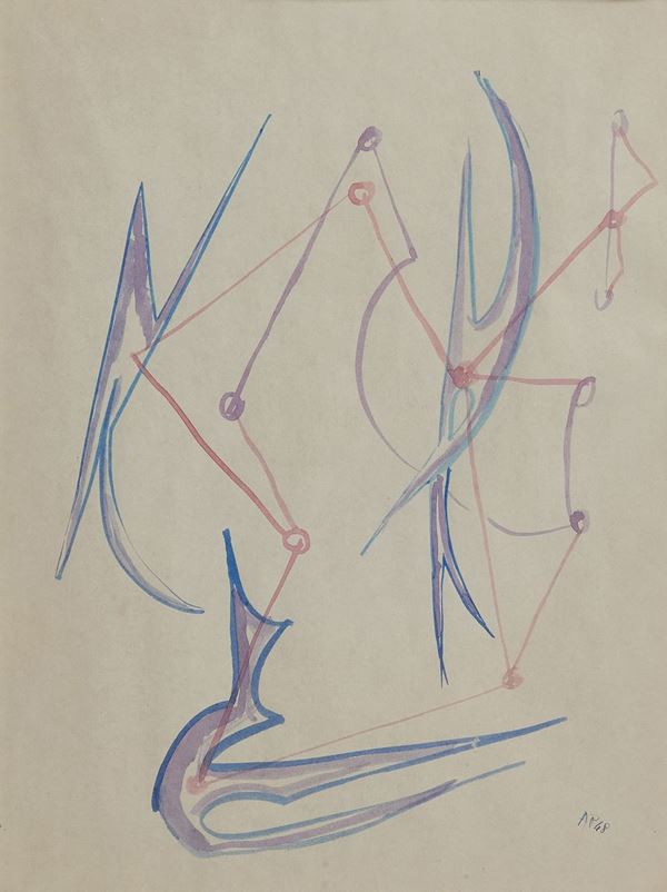 Achille Perilli : Senza titolo  (1948)  - Inchiostro su carta - Asta Arte Moderna e Contemporanea, '800 - '900 e Grafica Internazionale - Fabiani Arte