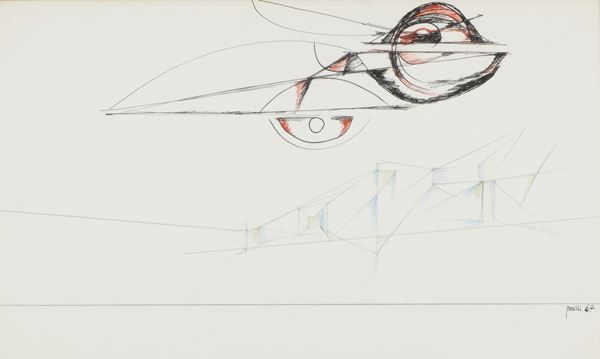 Achille Perilli : Senza titolo  (1967)  - Tecnica mista su cartoncino - Asta Arte Moderna e Contemporanea, '800 e'900 - Fabiani Arte