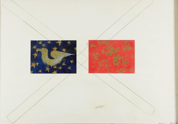 Franco Angeli : Simboli  (Seconda metà Anni '70)  - Tecnica mista su carta - Asta Arte Moderna e Contemporanea, '800 e'900 - Fabiani Arte