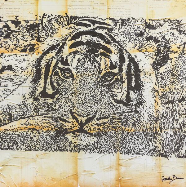 Claudio Bellari : La tigre  (2019)  - Multiplo su tela museale - Asta Arte Moderna e Contemporanea, '800 e'900 - Fabiani Arte