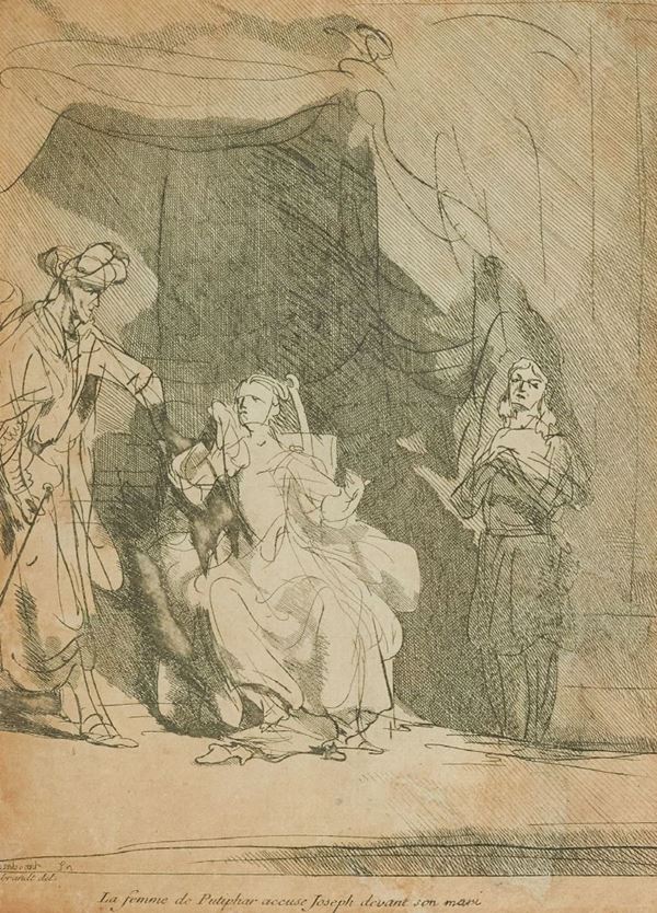 Van Rijn Rembrandt : La femme de Putiphar accuse Joseph devant son mari  - Acquaforte - Asta Arte Moderna e Contemporanea, '800 e'900 - Fabiani Arte