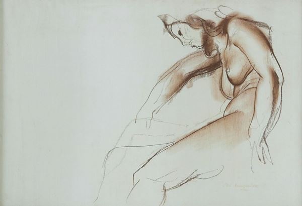 Pietro Annigoni : Nudo  - Sanguigna su carta applicata su tavola - Asta Arte Moderna e Contemporanea, '800 e'900 - Fabiani Arte