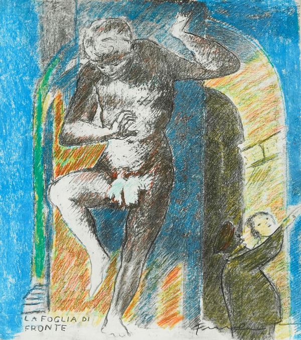Salvatore Fiume : La foglia di fronte  - Pastello su base litografica - Asta Arte Moderna e Contemporanea, '800 e'900 - Fabiani Arte
