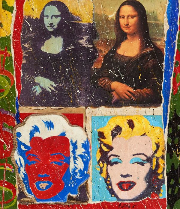 Rotere6 : Gioconda & Marilyn  - Collage e tecnica mista su tela - Asta Arte Moderna e Contemporanea, '800 e'900 - Fabiani Arte