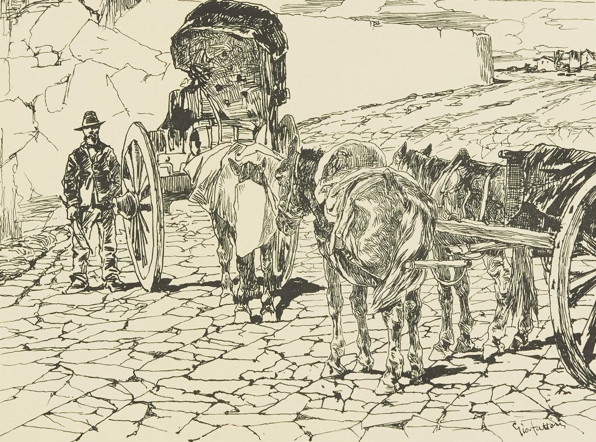 Cartella Contenente Sette Litografie Originali di Giovanni Fattori, con Presentazione di Giovanni...