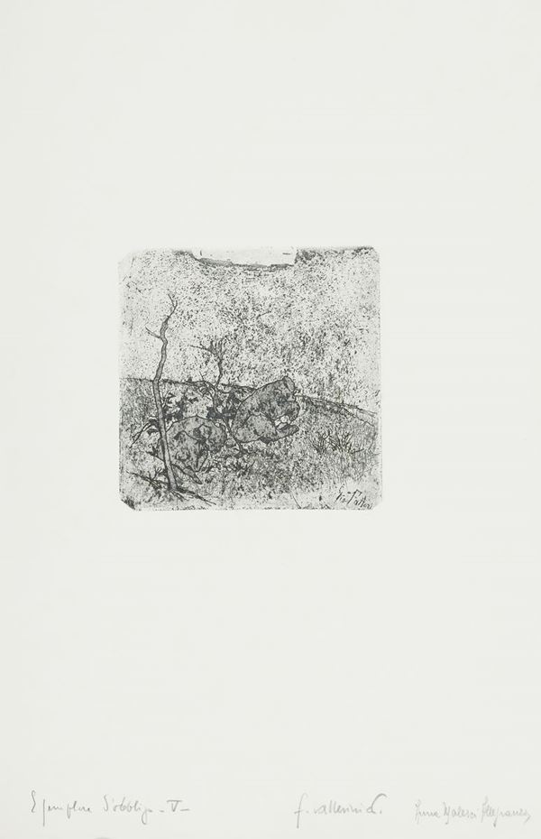 Giovanni Fattori : Paesaggio con due cani  (1970/71)  - Acquaforte di cm. 15,5x15,5 - Asta Asta di Arte Moderna e Contemporanea '800 e '900	 - Fabiani Arte