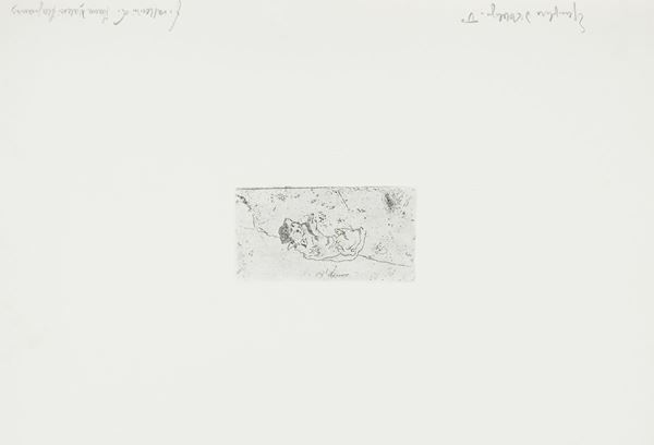 Giovanni Fattori : Cane accucciato  (1970)  - Acquaforte di cm. 7,3x14 - Asta Asta di Arte Moderna e Contemporanea '800 e '900	 - Fabiani Arte
