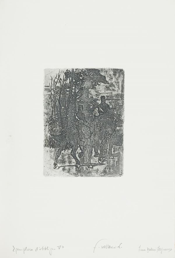Giovanni Fattori : Cavalleggeri in marcia  (1970)  - Acquaforte di cm. 20,2x15,5 - Asta Arte Moderna e Contemporanea, '800 e'900 - Fabiani Arte