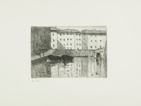 Giovanni Lomi : Scorcio  - Acquaforte di cm. 13,5x20 - Asta Arte Moderna e Contemporanea, '800 e'900 - Fabiani Arte