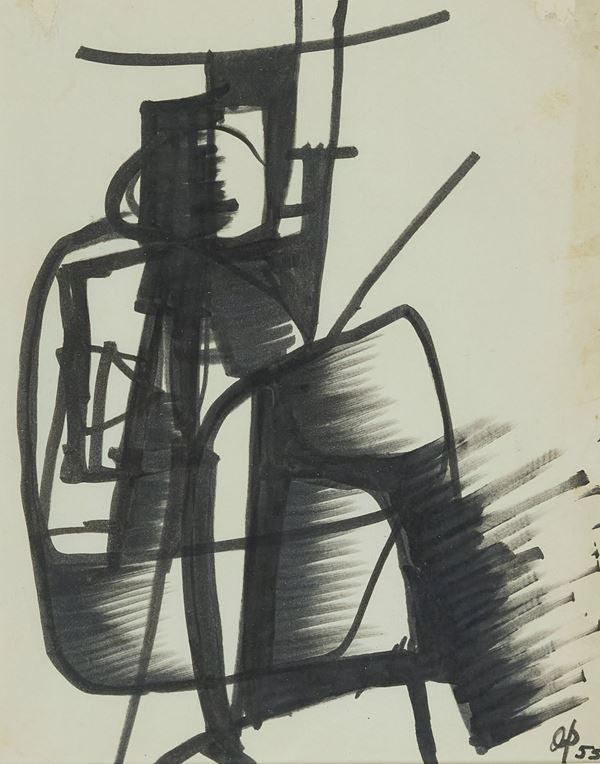 Achille Perilli : Senza titolo  (1955)  - Pennarello su carta - Asta Arte Moderna e Contemporanea, '800 e'900 - Fabiani Arte