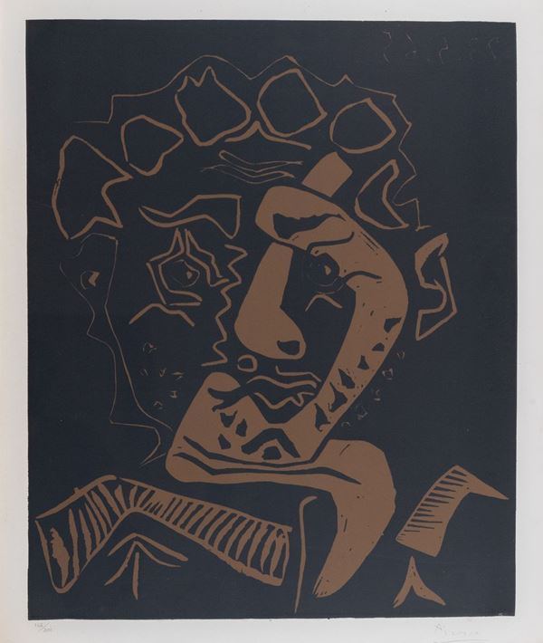 Pablo Picasso : Tete d'Histrion (Le danseur)  - Linoleografia a due colori su carta Arches - Asta Arte Moderna e Contemporanea - inizio Asta ore 15,30 - Fabiani Arte