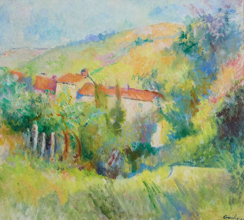 Edoardo Gordigiani - Paesaggio con Case