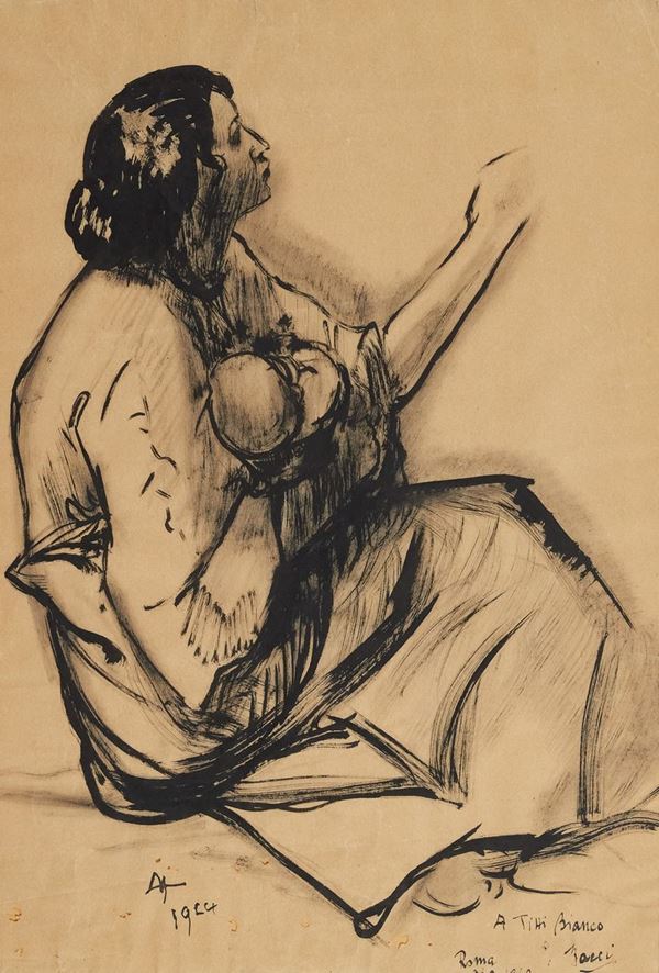 Baccio Maria Bacci : Maternità  (1940)  - China su carta - Asta Arte Moderna e Contemporanea, '800 e'900	 - Fabiani Arte