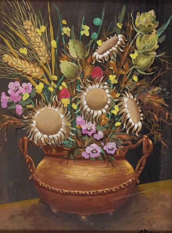 Alfredo Pieracci : Vaso di fiori  - Olio su cartone telato - Asta Arte Moderna e Contemporanea, '800 e'900	 - Fabiani Arte