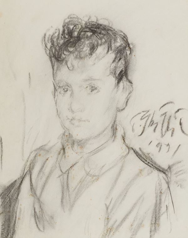Paulo Ghiglia : Ritratto di fanciullo  (1939)  - Carboncino su carta - Asta Arte Moderna e Contemporanea, '800 e'900	 - Fabiani Arte
