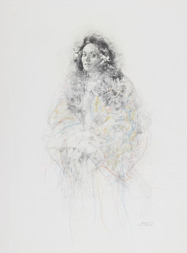 Renzo Vespignani : Figura di donna  (1985)  - Tecnica mista su carta - Asta Arte Moderna e Contemporanea, '800 e'900	 - Fabiani Arte