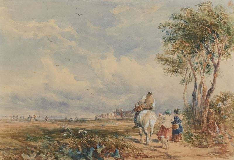 David Cox - Strada di Campagna con Contadini