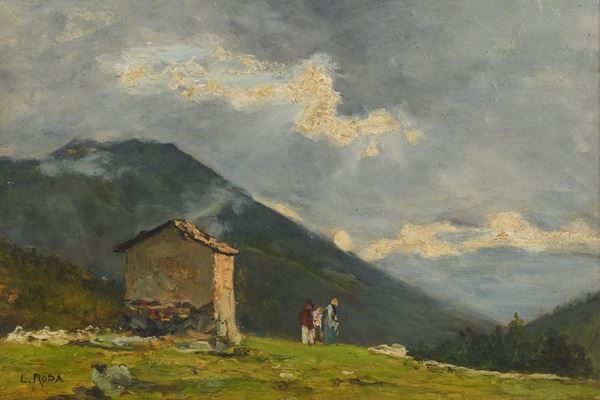 Anonimo (Scuola Piemontese seconda met&#224; XIX secolo) - Paesaggio montano con figure