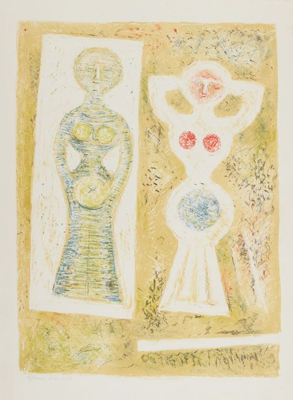Massimo Campigli : Due figure  (1961)  - Litogafia su carta - Asta Arte Moderna e Contemporanea, '800 e'900	 - Fabiani Arte