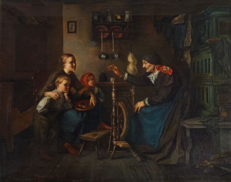 Anonimo (scuola Toscana Seconda Metà del XIX Secolo) - Interno con Scena Familiare