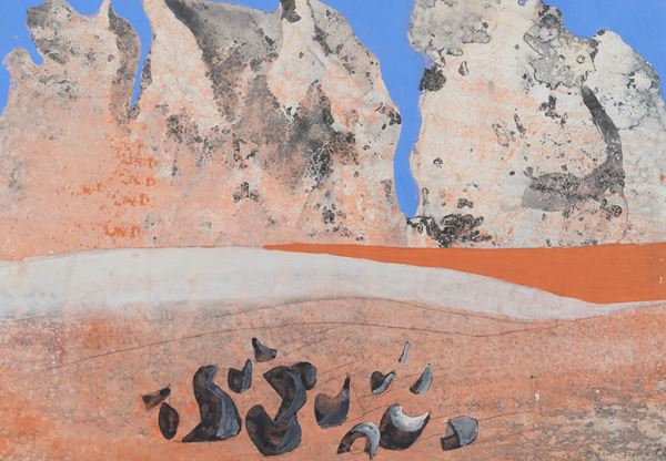 Giovanni  Checchi : Rocce nel deserto  (1972)  - Olio su cartone - Asta Arte Moderna e Contemporanea, '800 e'900	 - Fabiani Arte