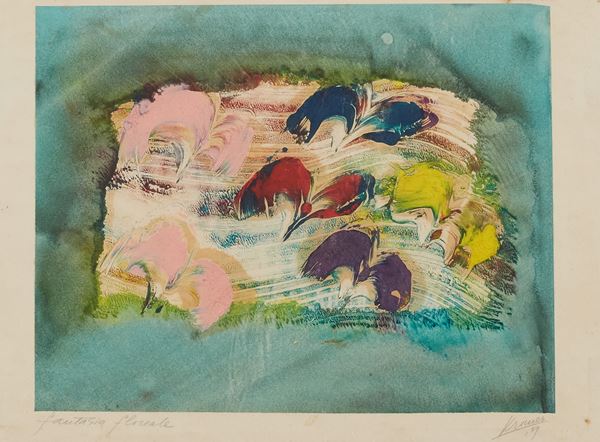 Krimer (Cristoforo Mercati) : Fantasia floreale  (1959)  - Olio su carta - Asta Arte Moderna e Contemporanea, '800 e'900	 - Fabiani Arte