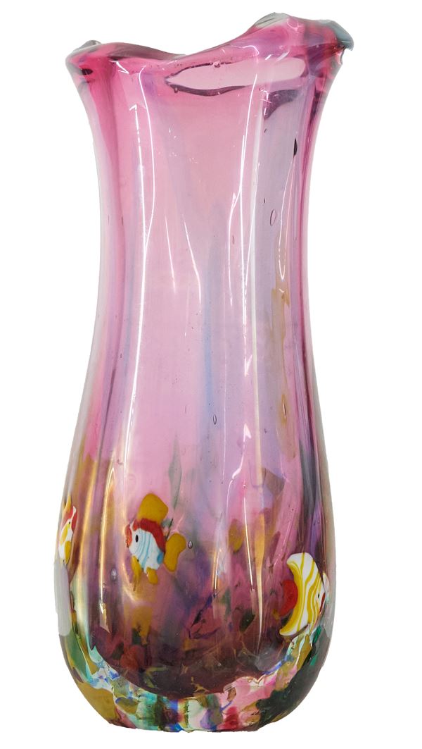 Anonimo : Fondo marino con pesci  - Vaso in vetro di Murano con murrine - Asta Arte Moderna e Contemporanea, '800 e'900	 - Fabiani Arte