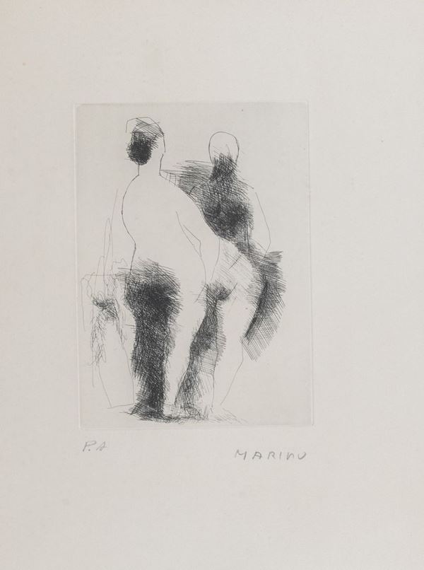 Marino Marini : Due pomone  (1956)  - Acquaforte di cm. 26x19 - Asta Arte Moderna e Contemporanea - inizio Asta ore 15,30 - Fabiani Arte