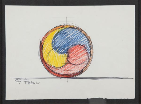 Mauro Staccioli : Seul  (1987)  - Penna biro, grafite e pastello su carta - Asta Arte Moderna e Contemporanea - Fabiani Arte