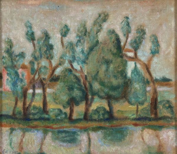 Giuseppe Cesetti : Paesaggio  (1928)  - Olio su tela - Asta Asta di Arte Moderna e Contemporanea '800 e '900 - Fabiani Arte