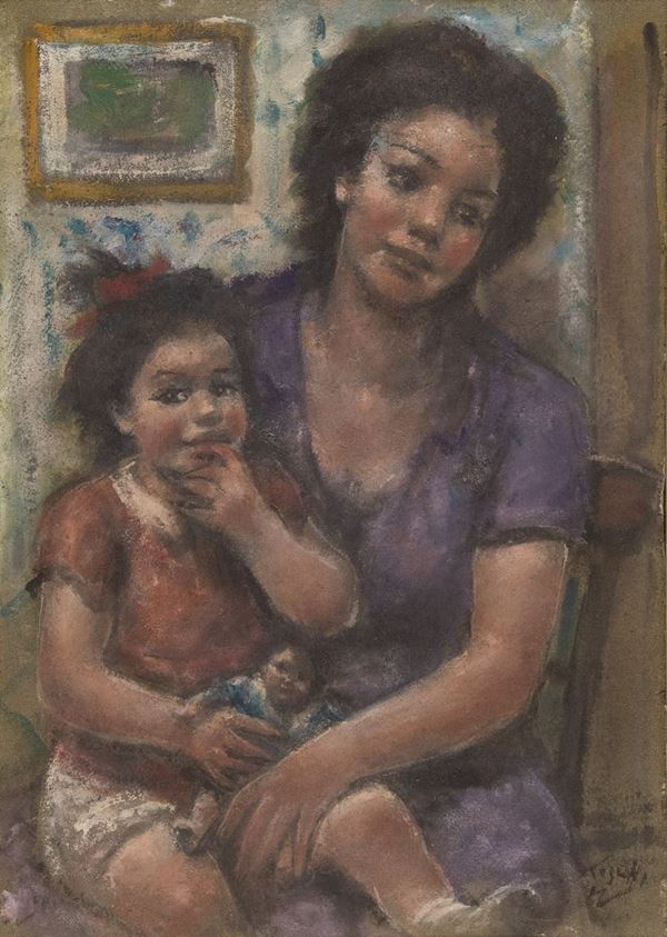 Ermanno Toschi : Maternità  - Affresco su tavola - Asta Arte Moderna e Contemporanea - Fabiani Arte