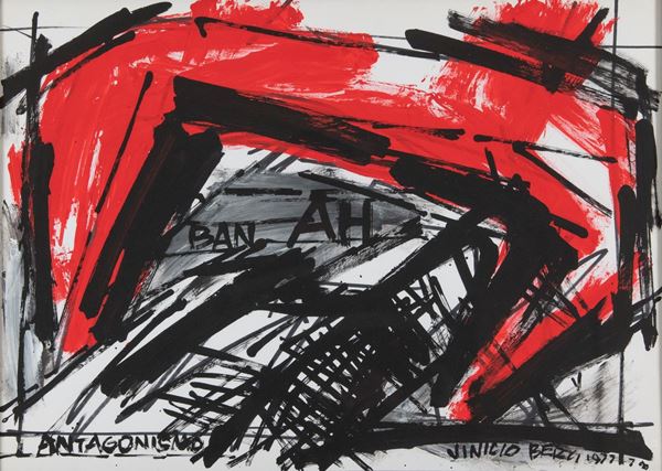 Vinicio Berti : Antagonismo  (1977-78)  - Tempera su cartoncino, - Asta Arte Moderna e Contemporanea - Fabiani Arte