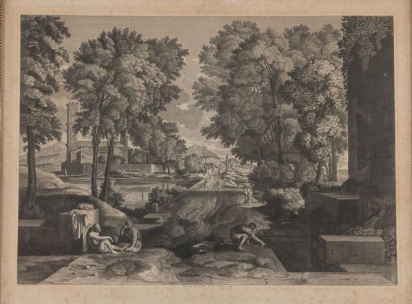 Nicolas Poussin : Ruris ejusdem pars altera  - Acquaforte di cm 49x67 - Asta Asta di Arte Moderna e Contemporanea '800 e '900	 - Fabiani Arte