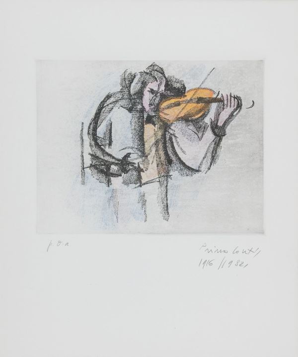 Primo Conti : Violinista  - Acquaforte di cm. 18x24 - Asta Arte Moderna e Contemporanea - Fabiani Arte