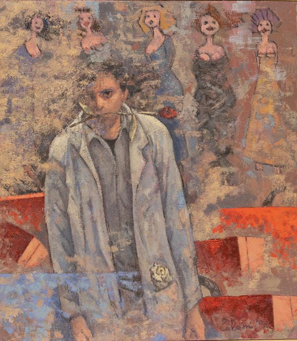 Giampaolo Talani : L'uomo con la rosa in bocca  (2009)  - Olio su tela di juta - Asta Asta di Arte Moderna e Contemporanea '800 e '900 - Fabiani Arte