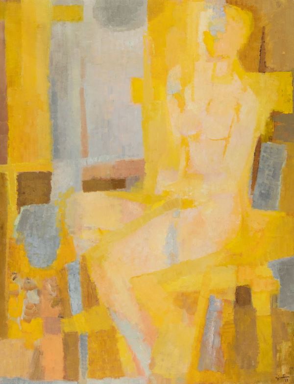 Giuseppe Ajmone : Nudo nello studio  (1955/6)  - Olio su tela - Asta Asta di Arte Moderna e Contemporanea '800 e '900 - Fabiani Arte