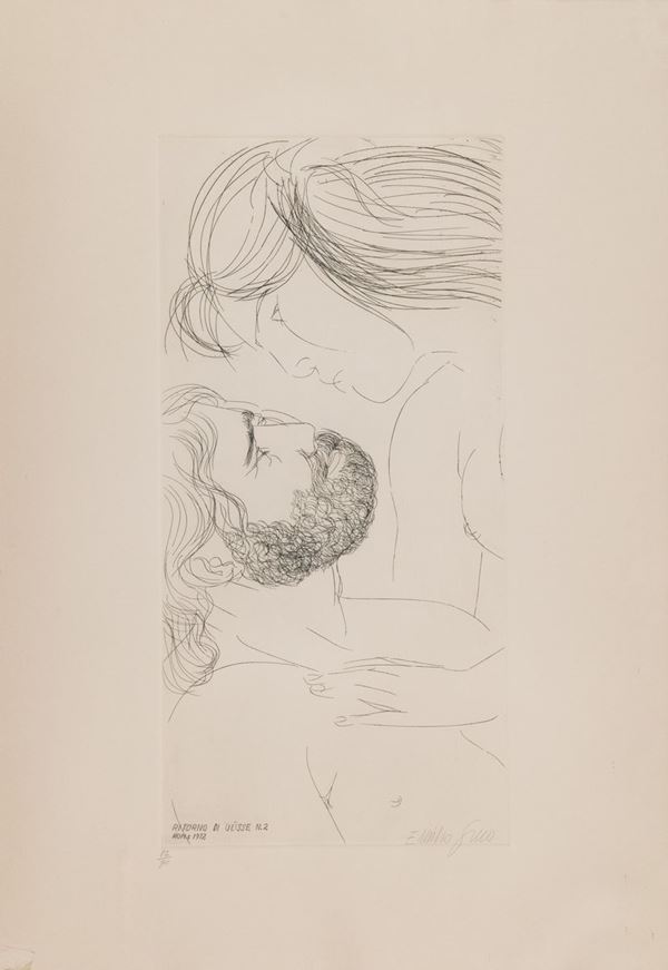 Emilio Greco : Ritorno di Ulisse n° 2  (1972)  - Acquaforte di cm. 53x26 - Asta Arte Moderna e Contemporanea - Fabiani Arte