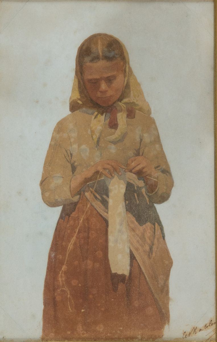 Cesare Bartolena - Ragazza che Cuce All'uncinetto