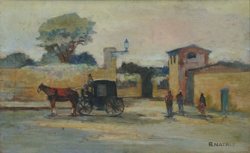 Renato Natali - Paesaggio con Carrozza e Figure