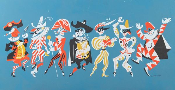 Uberto Bonetti : Maschere di carnevale  (1974)  - Serigrafia su tavola - Asta Asta di Arte Moderna e Contemporanea '800 e '900	 - Fabiani Arte