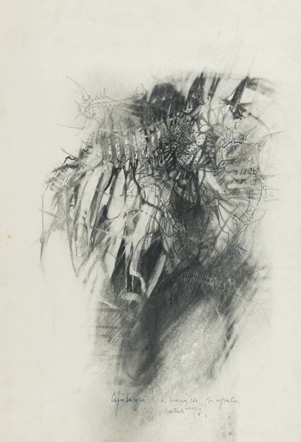 Sergio Saroni : Senza titolo  (1961)  - Carboncino e biro su carta - Asta Asta di Arte Moderna e Contemporanea '800 e '900	 - Fabiani Arte