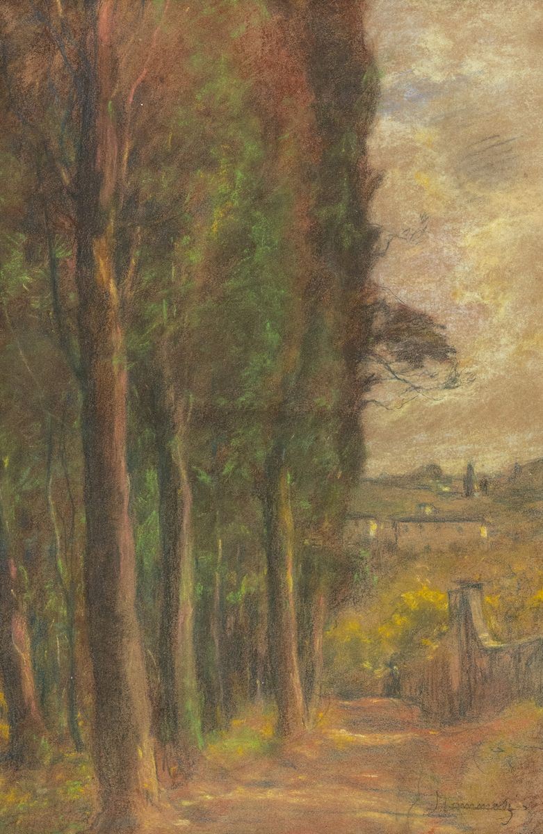 Ludovico Tommasi - Strada di Campagna con Cipressi