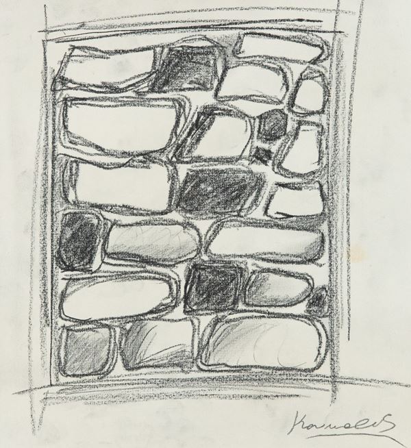 Jannis Kounellis : Progetto per porta murata  (1993/94 ca.)  - Carboncino su carta  [..]