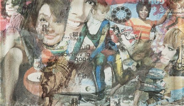 Roberto Malquori : Iconosfera Lola Falana  (1967)  - Decollage su carta intelata in teca di plexiglas - Asta Asta di Arte Moderna e Contemporanea '800 e '900	 - Fabiani Arte