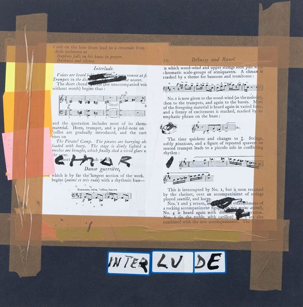 Giuseppe Chiari : Interlude  (2003)  - Tecnica mista e collage su cartoncino nero - Asta Asta di Arte Moderna e Contemporanea '800 e '900	 - Fabiani Arte