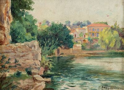 Scorcio di Fiume con Case